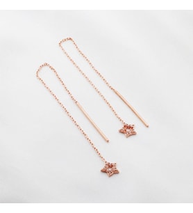 Yıldız Zirkon Taşlı Rose Gold Kaplama Gümüş Zincir Küpe