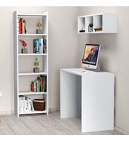 Çalışma Masası Raflı Kitaplıklı Beyaz - CLM0301