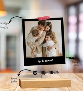 Kendin Tasarla Kişiye Özel Fotoğraflı Polaroid Tasarım Spotify Şarkı Barkodlu Masaüstü Plak Fotoğraf Çerçevesi