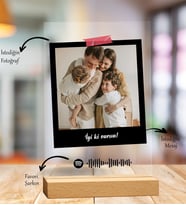 Kendin Tasarla Kişiye Özel Fotoğraflı Polaroid Tasarım Spotify Şarkı Barkodlu Masaüstü Plak Fotoğraf Çerçevesi