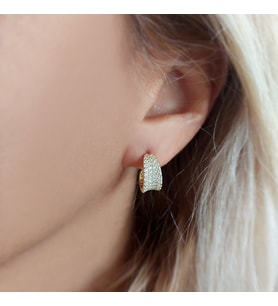 Vaoov 925 Ayar Gümüş Pave Taşlı Halka Küpe (Gold)