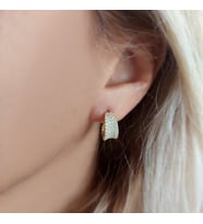 Vaoov 925 Ayar Gümüş Pave Taşlı Halka Küpe (Gold)