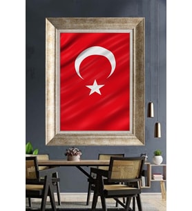 Tablore Dalgalanan Türk Bayrağı Ay Yıldız Çerçeveli Kanvas Tablo Ofis Ve Salon Duvar Dekoru