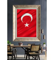 Tablore Dalgalanan Türk Bayrağı Ay Yıldız Çerçeveli Kanvas Tablo Ofis Ve Salon Duvar Dekoru