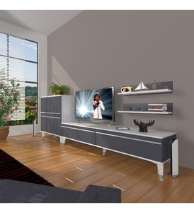 Decoraktiv Eko ON Mdf Std Silver Tv Ünitesi Tv Sehpası (Beyaz - Antrasit)