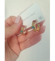 Çelik küpe zirkon taşlı gold renk halka küpe