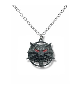 Siyah The Witcher Kurt Kafası Kolye  Unisex  60 cm Zincirli Gotik ve Fantastik Tasarım (Gümüş)