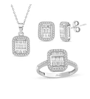 Taşlı Modern Baget Altın Set (Beyaz)