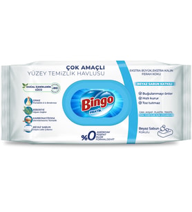 Bingo Clean Yüzey Temizlik Havlusu 96 Yaprak Beyaz Sabun Plastik Kapaklı