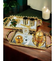 Eternal Gold Söz Nişan Tepsisi ve Damat Kahve Tepsisi (Krem)