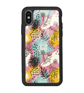 iPhone Xs Max Retro Çizgi Çiçek Tasarımlı Glossy Telefon Kılıfı