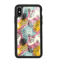 iPhone Xs Max Retro Çizgi Çiçek Tasarımlı Glossy Telefon Kılıfı