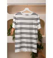 San&Fa Bisiklet Yaka Çizgili Rayon Kumaş Slimfit T-shirt (Beyaz)