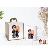 BK Gift Kişiye Özel Ahşap Kutuda Sevgililer Karikatürlü Beyaz Kupa Bardak-7