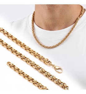 Premium Parlak ve Şık Marin Zincir Erkek Çelik Kolye 5 mm 55 cm 3183ECK010 - Gold Renk