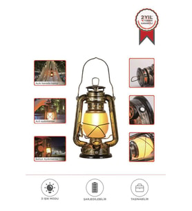 LW-41 Koyu Ahşap Nostaljik Retro Şarjlı Led Gaz Lambası Görünümlü Gece Lambası