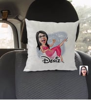 BK Gift Kişiye Özel İsimli Kadın Patroniçe Karikatürlü Kare Araç Koltuk Yastığı-1