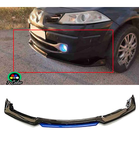 Renault Megane Mk2 Mavi Renkli Şeritli Dilli Ön Lip 4 Prç Parlak Siyah ABS 2002 - 2009