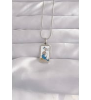 316L Çelik Gümüş Renk Beyaz Mineli Kız Figür Tarot Kolye 5886 - SSSSSS3653-6507