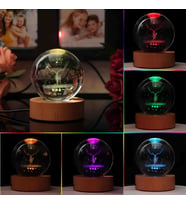 Wolawood Kristal Cam Kar Küresi 3D Renk Değiştiren Rgb'li Doğal Ahşap Standlı USB Kablolu LED Işıklı Lamba Seti Konsept Dekoratif Hediyelik Eşya Top Dekor Özel Premium Seri