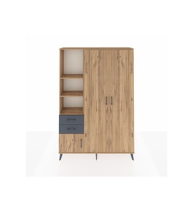 Arges Dolap 5 Raflı 2 Çekmeceli Tek Askılı 132x30x195 Çam-Çam/Antrasit