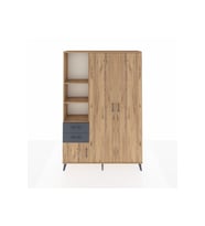 Arges Dolap 5 Raflı 2 Çekmeceli Tek Askılı 132x30x195 Çam-Çam/Antrasit