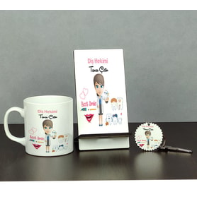 Diş Hekimi Üçlü Set (Kupa + Telefon Standı + Anahtarlık) 003