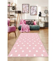 Pembe Yıldızlı Kaymaz Taban Makinede Yıkanabilir Halı YLD02 - 100 x 160 cm