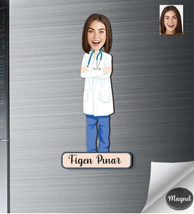 Kişiye Özel Doktor Kadın Ahşap Magnet -6