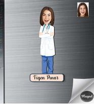Kişiye Özel Doktor Kadın Ahşap Magnet -6
