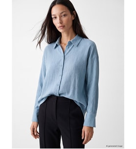 LCW EVERYDAY Mavi Dokulu Oversize Kadın Gömlek