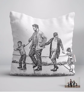 BK Gift Kişiye Özel Tam Boy Karakalem Aile Beyaz Yastık-1