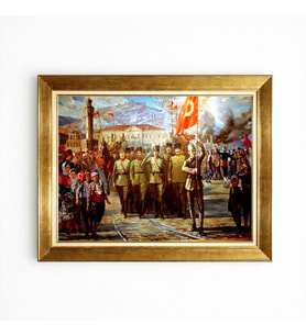 Tablore Atatürk Ve Kurtuluş Savaşı Kahramanları Tarihi Altın Çerçeveli Ofis Duvar Tablosu