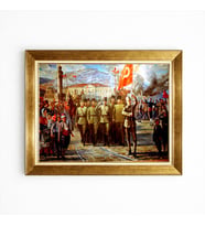 Tablore Atatürk Ve Kurtuluş Savaşı Kahramanları Tarihi Altın Çerçeveli Ofis Duvar Tablosu