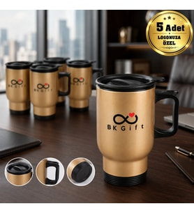 Logonuza Özel 5 Adet Çelik Kulplu Bardak Termos 430 ml Beyaz Kurumsal Termos Mug