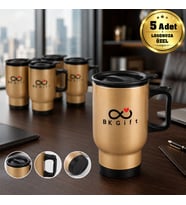 Logonuza Özel 5 Adet Çelik Kulplu Bardak Termos 430 ml Beyaz Kurumsal Termos Mug