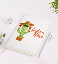 BK Gift Kişiye Özel İsimli Kaktüs Tasarımlı Beyaz Defter ve Kalem Seti-7