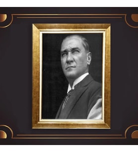Özel Seri Paspartulu Çerçeveli Atatürk Tablo l439 (Gold)