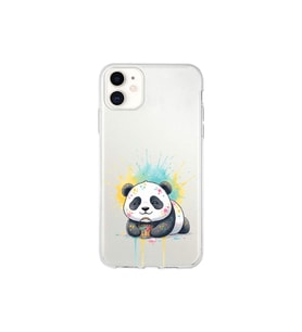 iPhone 11 ile Uyumlu Splash Panda Tasarımlı Şeffaf Silikon Kılıf