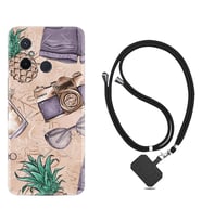 Xiaomi Redmi 12C Kılıf Resimli Boyun Askılı İpli Desenli Silikon Ananas Camera Glass 1357