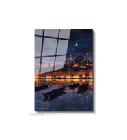 Dikey Cam Tablo Salon Duvar Tablosu Dikey Cam Ayasofya Gece Ay Yeni Ev Hediyesi Ofis Tablosu