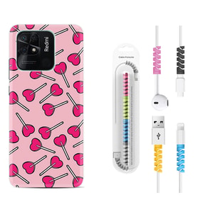 Xiaomi Poco X3 Pro M4 Pro X4 Pro C40 10C Kılıf Kablo Koruma Spiral Silikon Heart Lollipop 1414