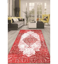 Dijital Kaymaz Taban Yıkanabilir Modern Renkli Salon Halısı Mutfak Halısı Yolluk ND-HT-1451 (Kırmızı)