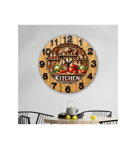 bilge Tasarım 2D GÖRÜNÜMLÜ BASKILI mutfak (kitchen) Duvar Saati 35 x 35CM (Karışık)