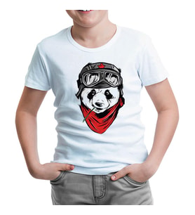 A Panda with a Bamboo in the Mouth Beyaz Çocuk Tshirt