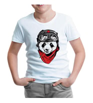 A Panda with a Bamboo in the Mouth Beyaz Çocuk Tshirt