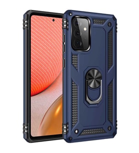 Samsung Galaxy A72 Kılıf Metal For Car Yüzüklü Standlı Military Ring Serisi (Lacivert)