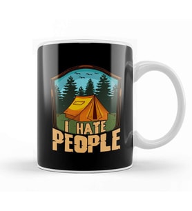 Cute & Funny I Hate People Camping Tent Camper Pun Kupa Bardak Porselen