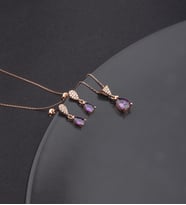 925 Ayar Gümüş Ametist Taşlı Damla Kolye Küpe Set
