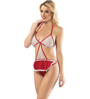 Beyaz Kırmızı Fileli Bodysuit